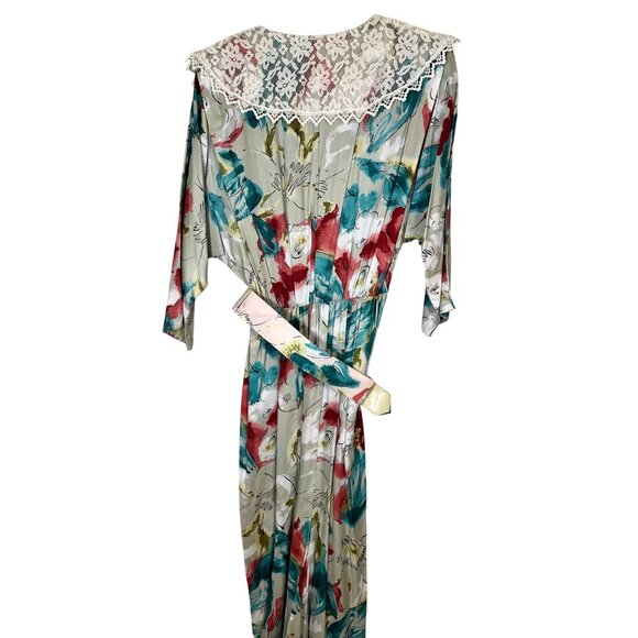 Retro Floral Midi Dress S White Colorful Prairie Mod Boho Classic Chic 70s - Picture 10 of 15